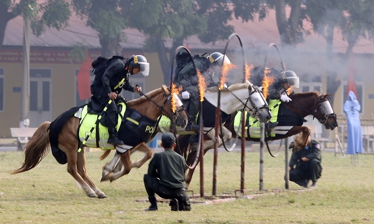 View - Lãnh đạo Việt Nam, Mông Cổ xem kỵ binh trình diễn nhảy vòng lửa - VnExpress