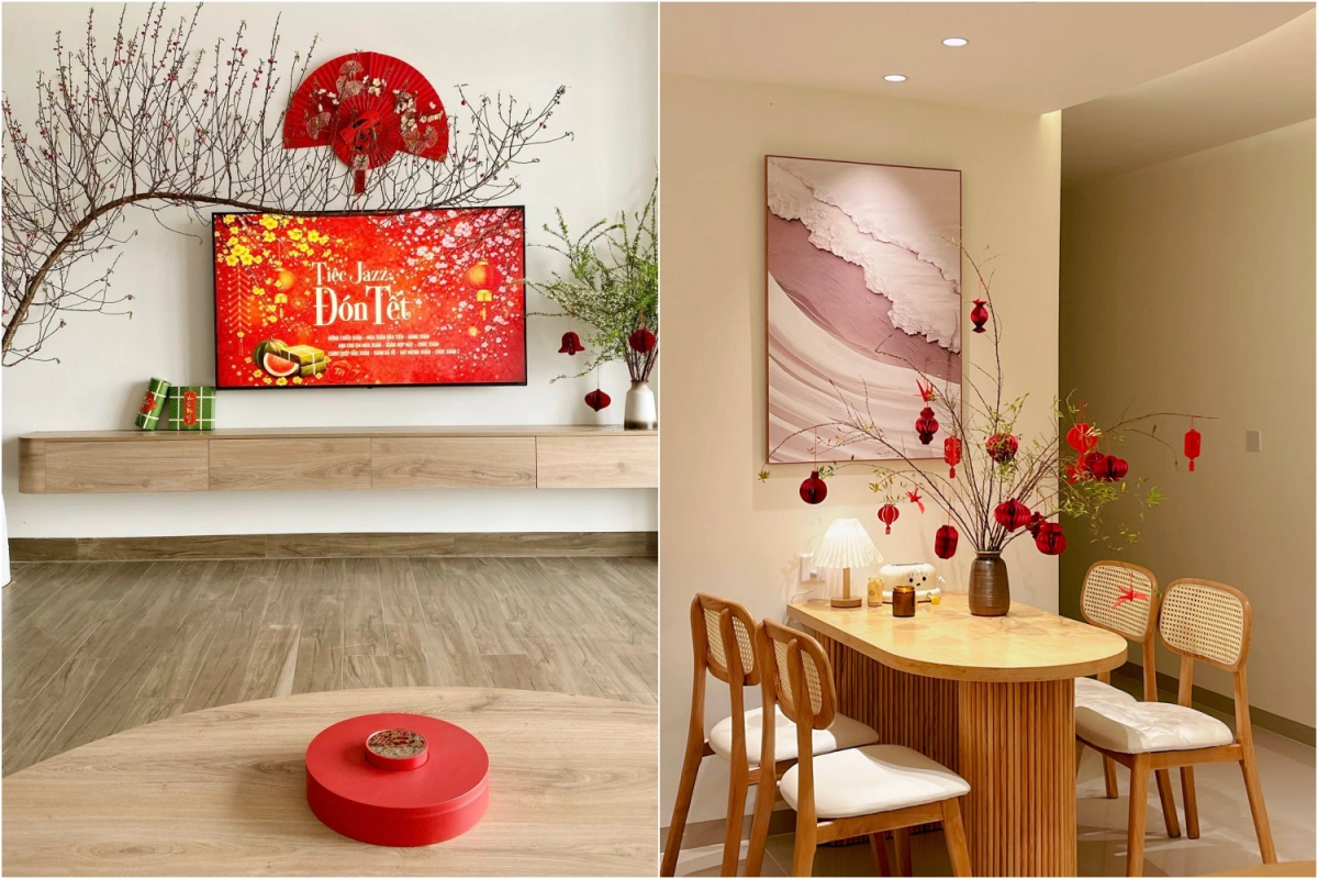 Sắc đỏ và hoa Tết rực rỡ trong căn nhà Việt