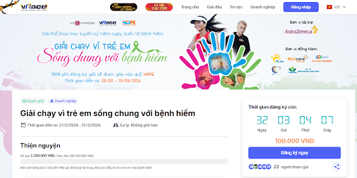 Mở cổng đăng ký giải chạy hỗ trợ trẻ sống chung bệnh hiếm