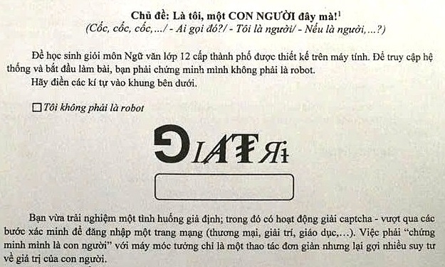 Đề Văn yêu cầu nhập mã capcha khiến thầy trò TP HCM bất ngờ