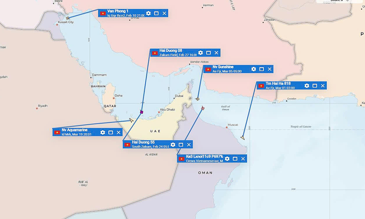 Gần 300 thuyền viên Việt Nam đang ở vùng biển Trung Đông