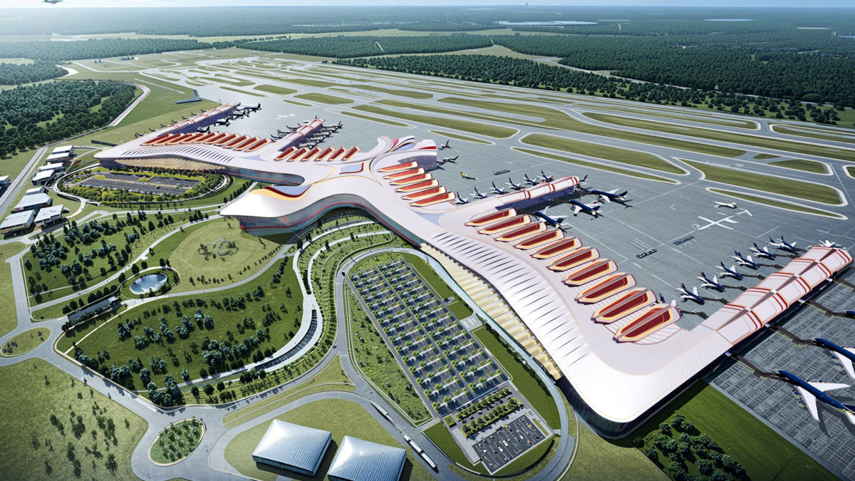 Phối cảnh nhà ga T2 sân bay Phú Quốc hình cánh chim phượng hoàng