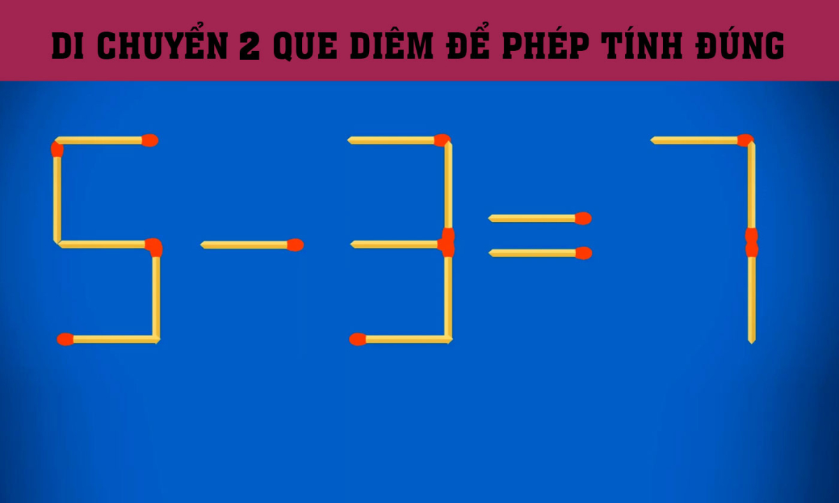Di chuyển 2 que diêm biến phép tính sai thành đúng trong 5 giây