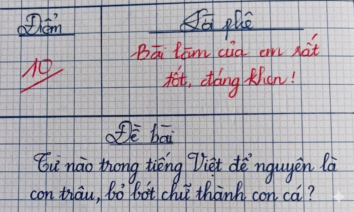 Từ tiếng Việt nào để nguyên là con trâu, bỏ bớt chữ thành con cá?