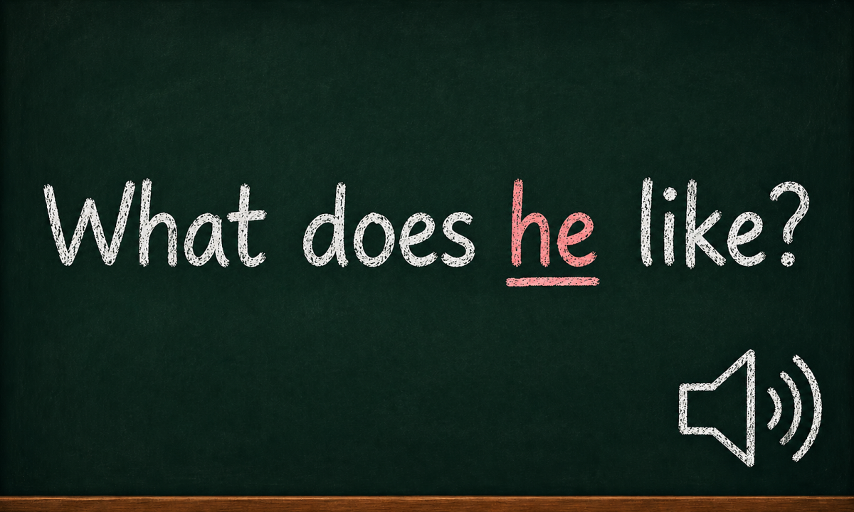 Từ 'he' trong 'What does he like?' phát âm thế nào