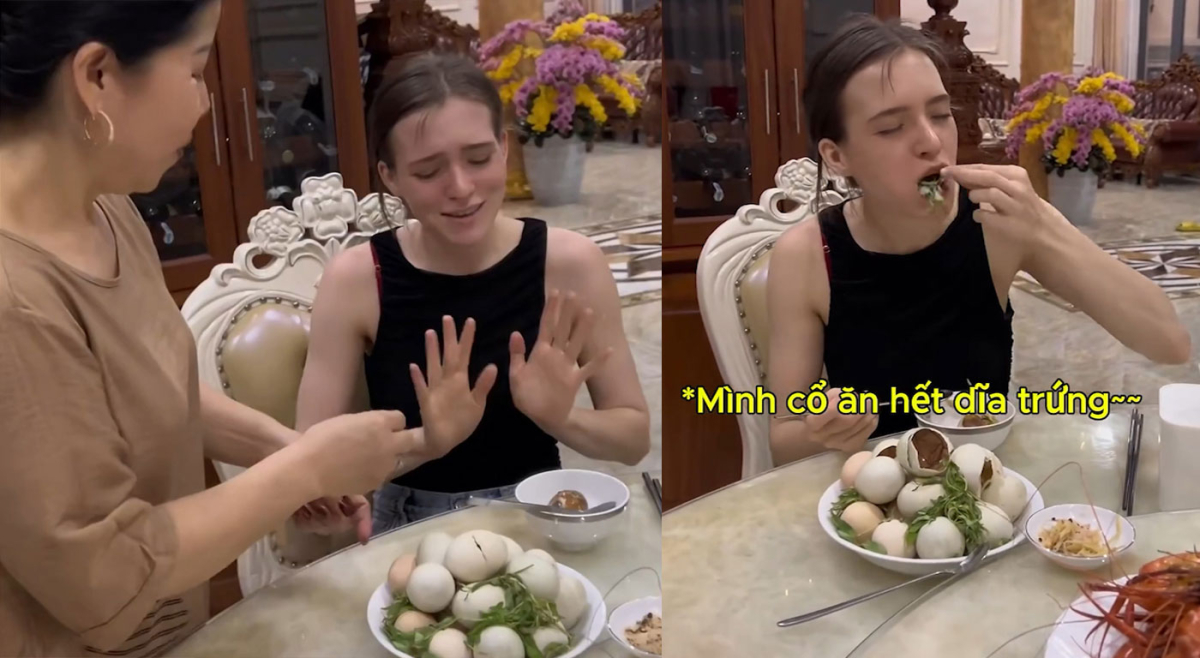 Nàng dâu Tây 'quay xe' khi ăn trứng vịt lộn