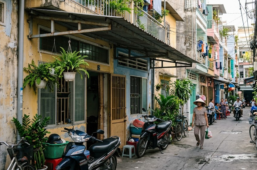 Tôi có được phép làm mái che nhô ra hẻm một mét để tránh mưa tạt?