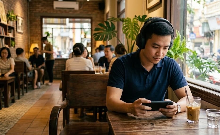 Quán cà phê yêu cầu khách dùng tai nghe