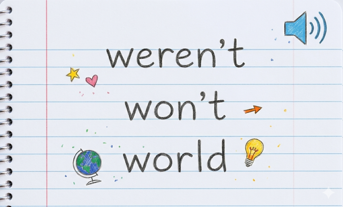 Phân biệt phát âm weren't, won't, world