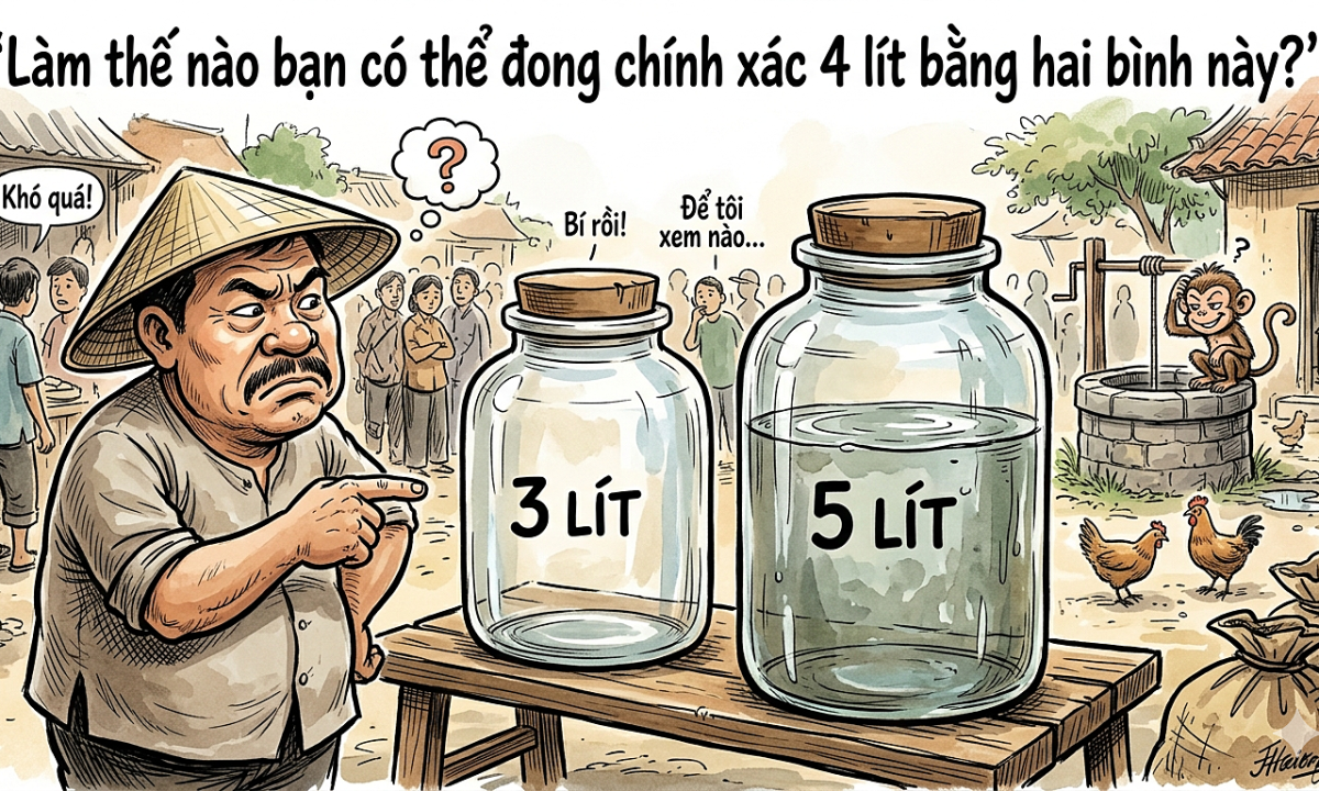 Làm sao đong chính xác 4 lít từ bình 5 lít và 3 lít?