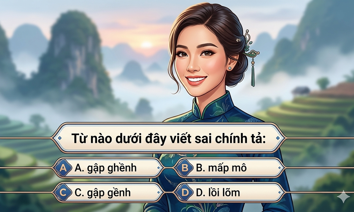 Từ nào viết sai chính tả: gập ghềnh, mấp mô, gập gềnh, lồi lõm?