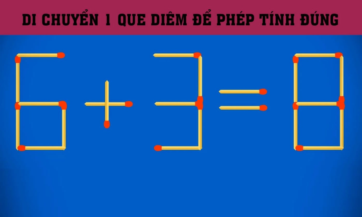 Di chuyển que diêm di nhất nào để phép tính đúng?