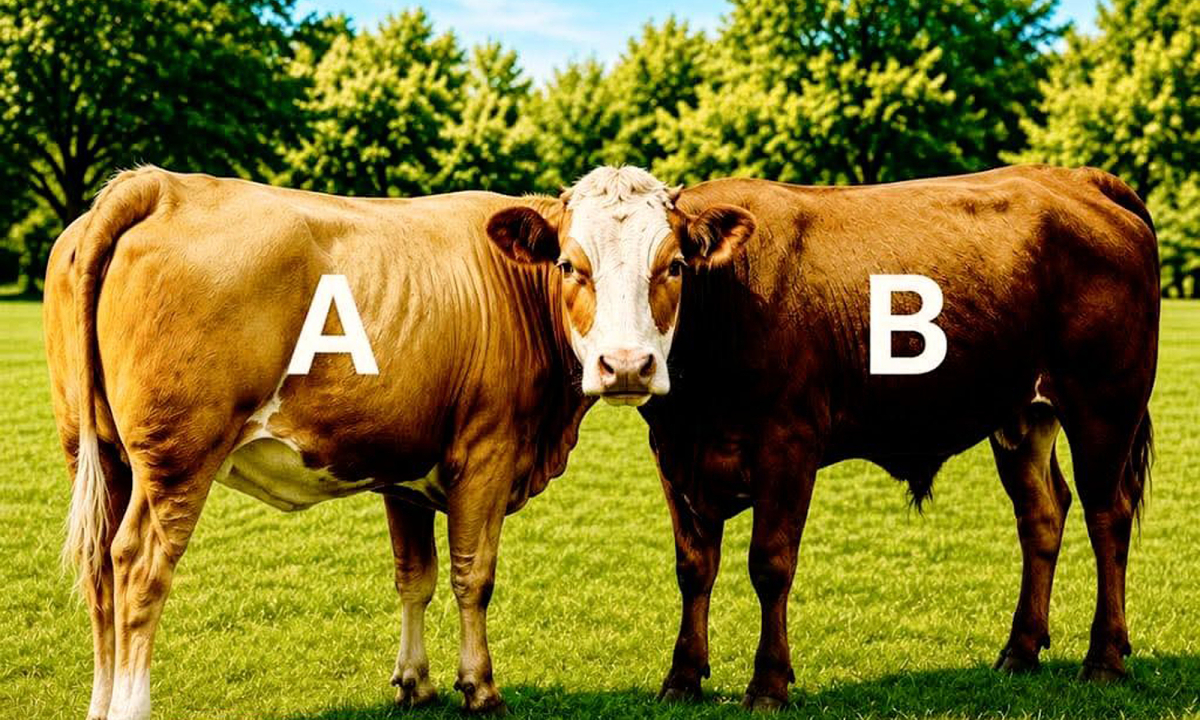 Đầu con bò này là của A hay B?