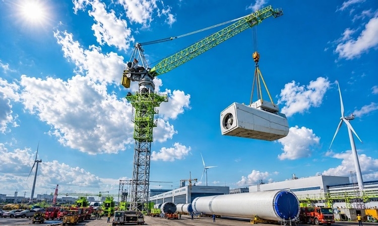 Cần cẩu tháp cao hơn 241 m lắp đặt turbine gió