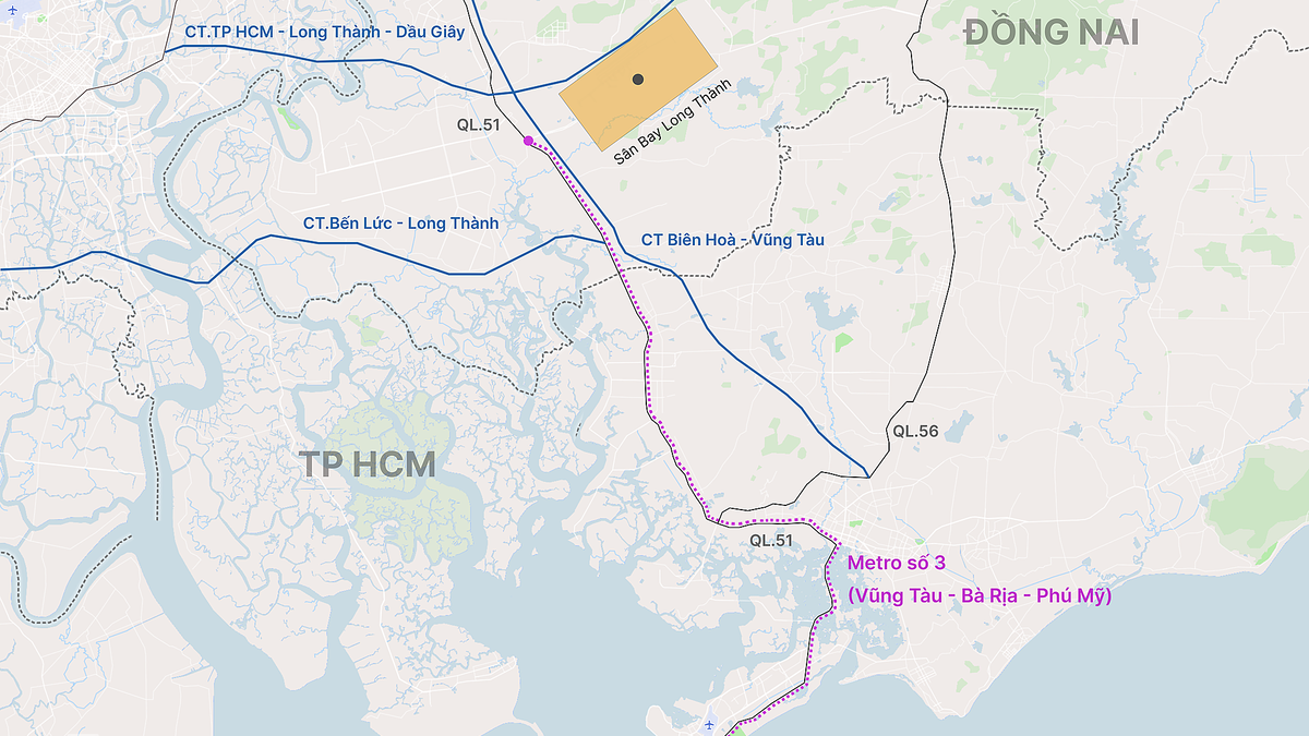 Đề xuất kéo dài metro Vũng Tàu đến sân bay Long Thành