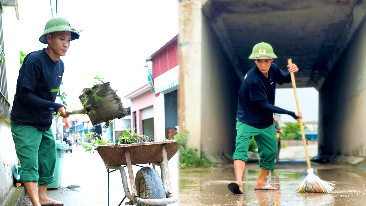 Chàng trai ở Bắc Ninh tự nguyện dọn đất cát trên đường