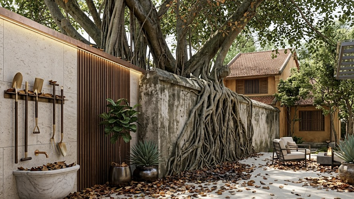 Hàng xóm trồng cây lớn che kín ánh sáng, lá rụng đầy sân nhà tôi